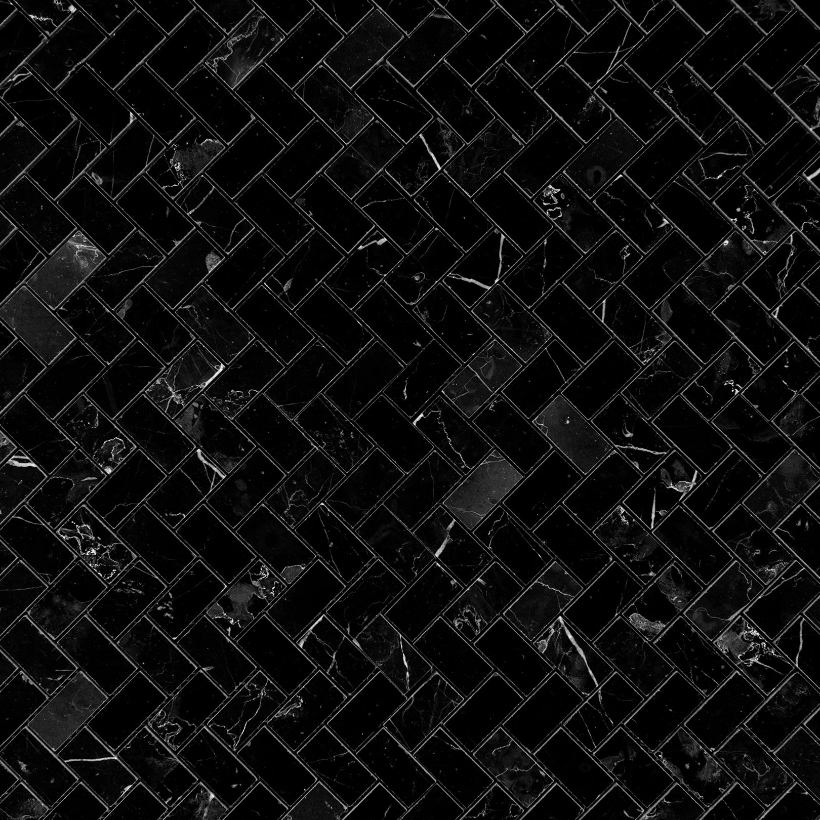 Nero Marquina Marble Herringbone 1"x2" Mosaic