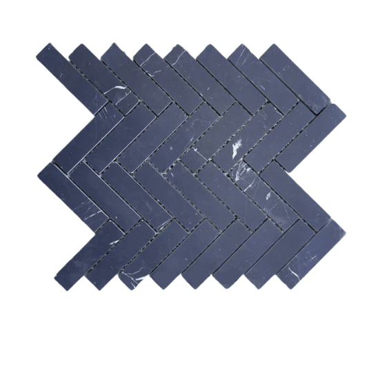 Nero Marquina Marble Herringbone 1"x4" Marble Mosaic