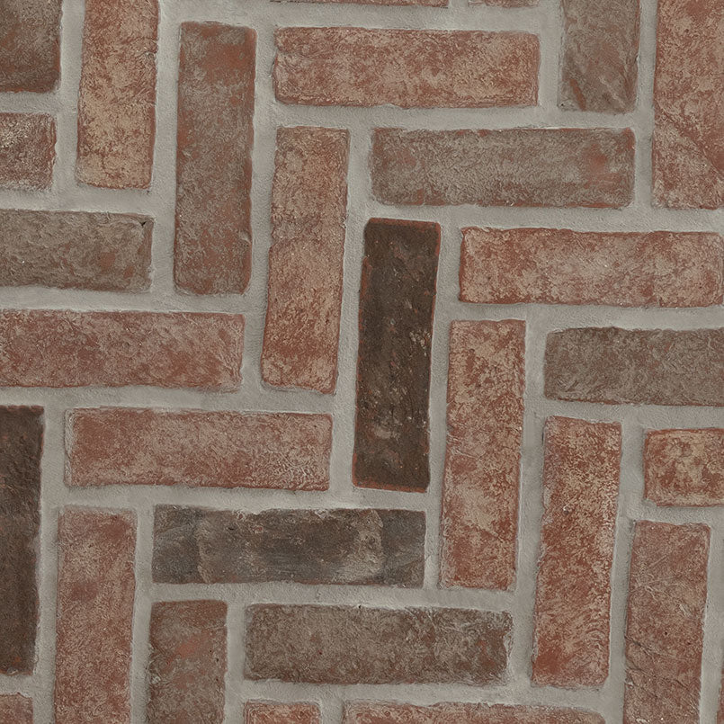NOBLE RED CLAY BRICK HERRINGBONE 2.25X7.5 Tumbled - 2.25x10.75