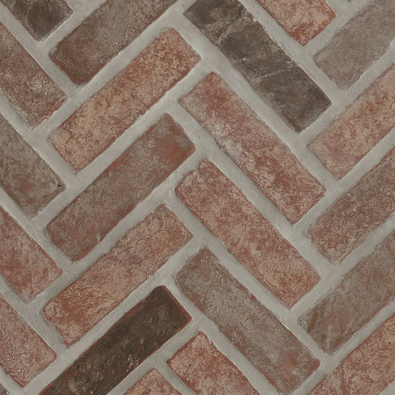 NOBLE RED CLAY BRICK HERRINGBONE 2.25X7.5 Tumbled - 2.25x10.75