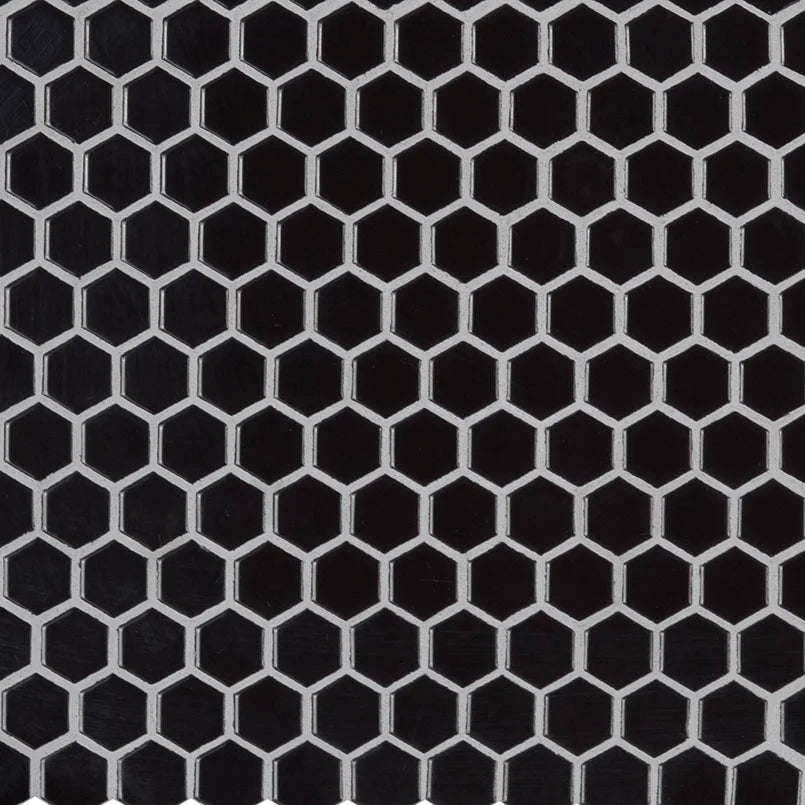 Black Glossy 1" Hexagon 6mm Porcelain Tile for Shower Floors
