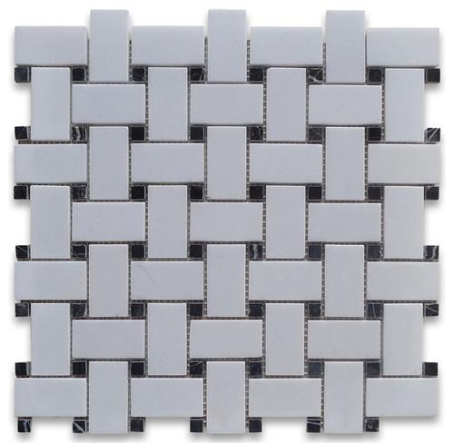 Thassos White Marble with Black Mosaic Tile