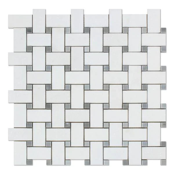 Thassos White Marble with Grey Mosaic Tile