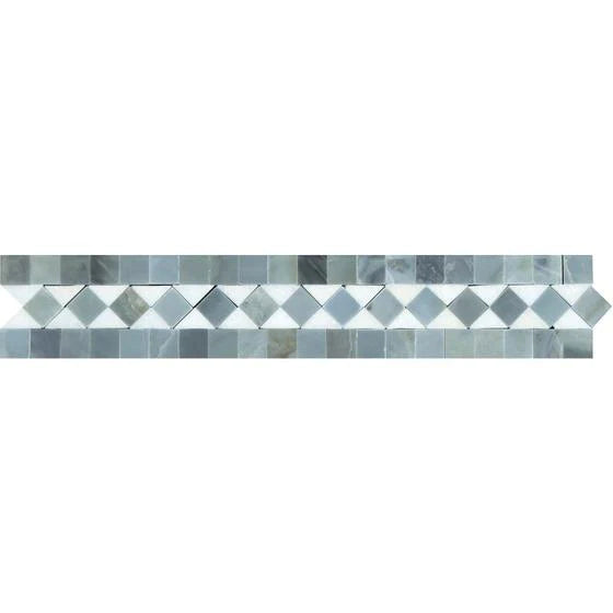 Bianco Carrara Marble BIAS Border BluenGray Dots Tiles.