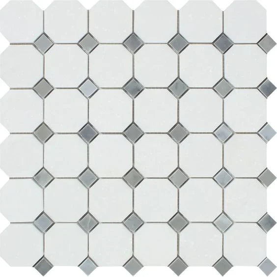 Thassos White Marble with Grey Mosaic Tile