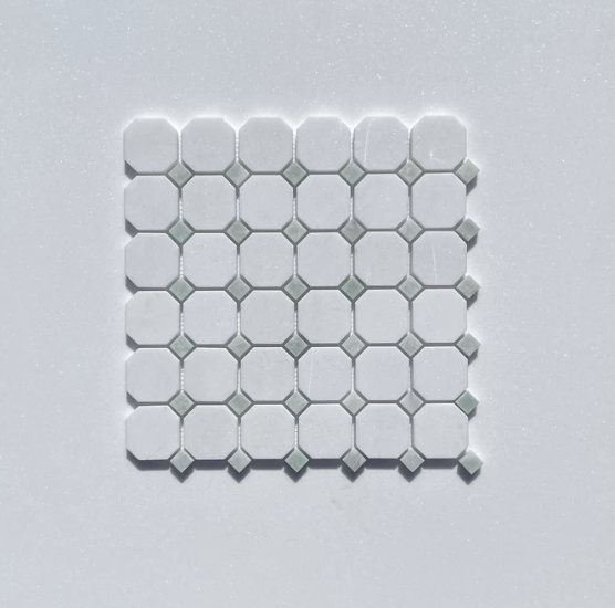 Thassos White Marble with Ming Green Mosaic Tile