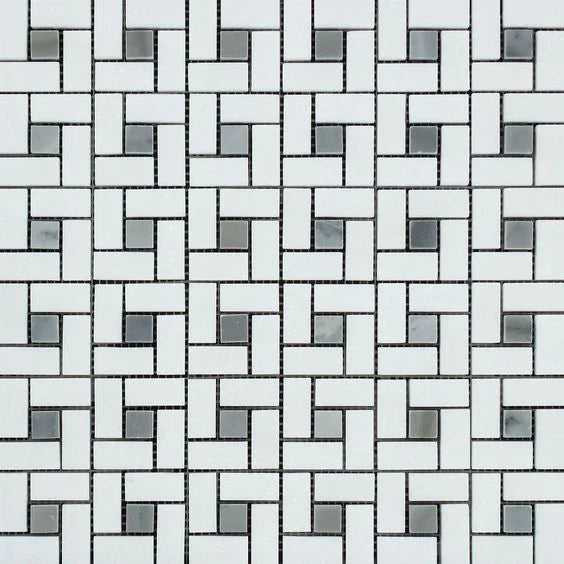 Thassos White Marble with Grey Mosaic Tile