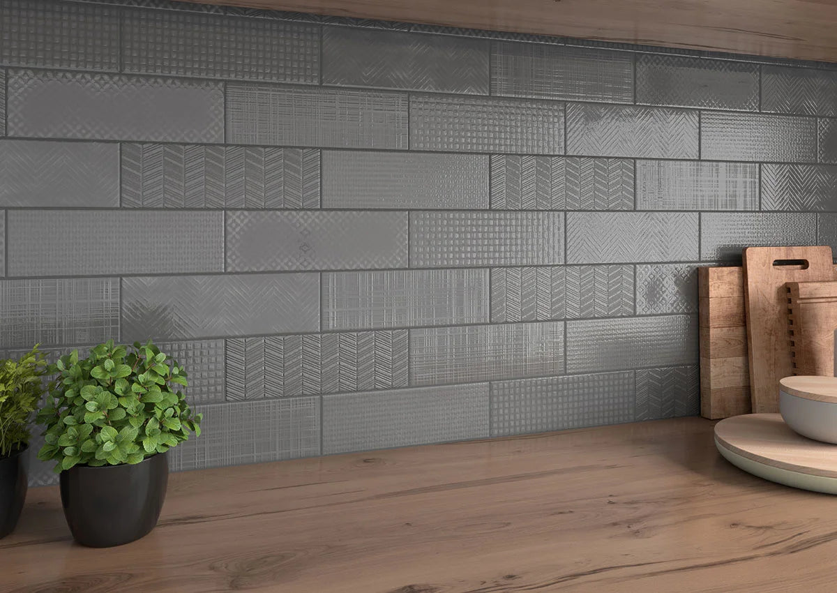 Urbano Graphite 3D Mix 4x12 Glossy Ceramic Subway Tile