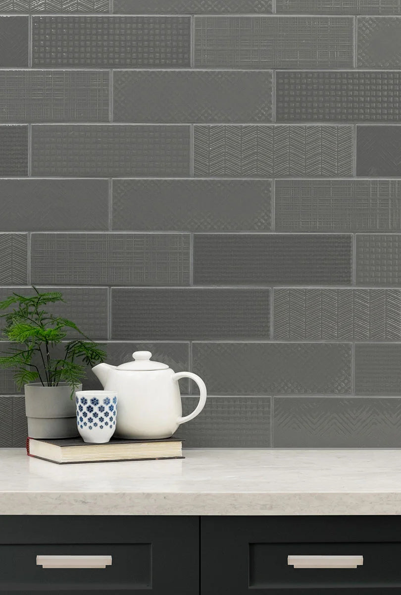 Urbano Graphite 3D Mix 4x12 Glossy Ceramic Subway Tile