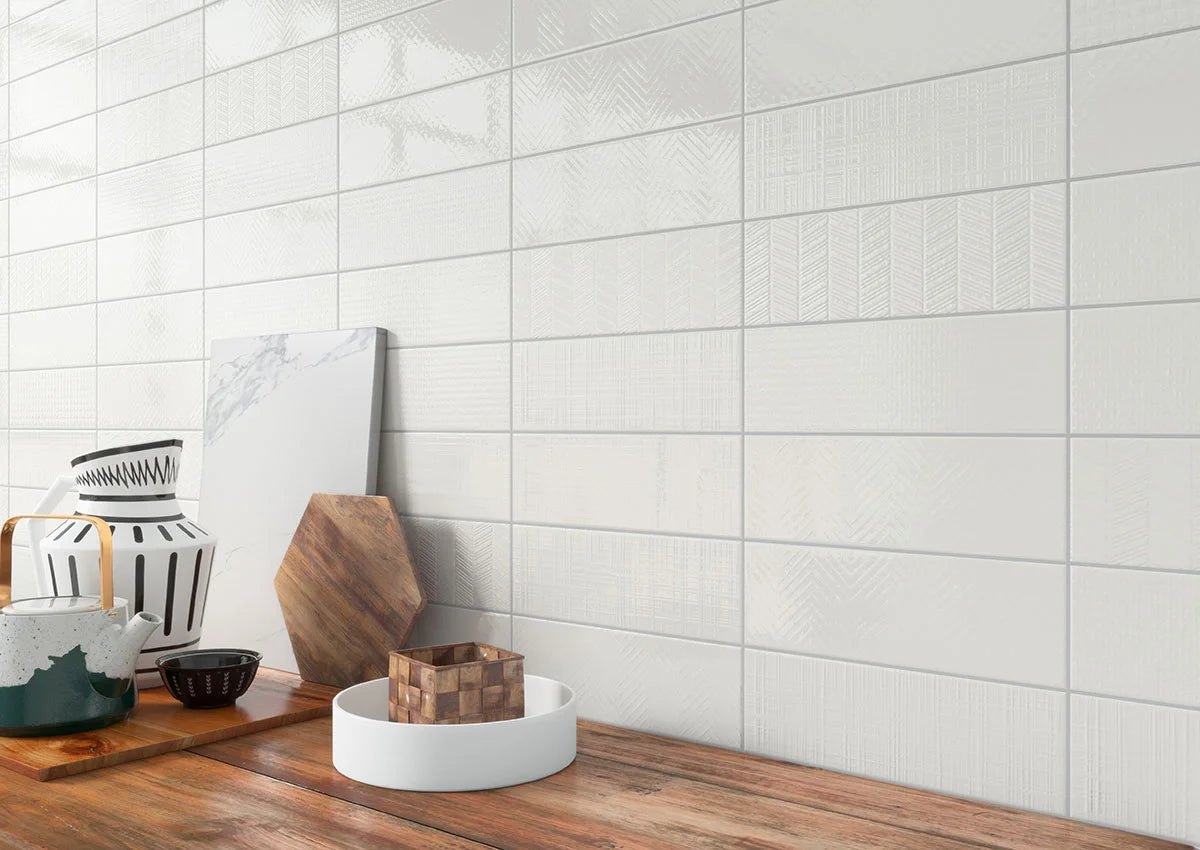 Urbano Pure 3D Mix 4x12 Ceramic Tile – Glossy Finish With Dimensional Texture for Modern White Walls