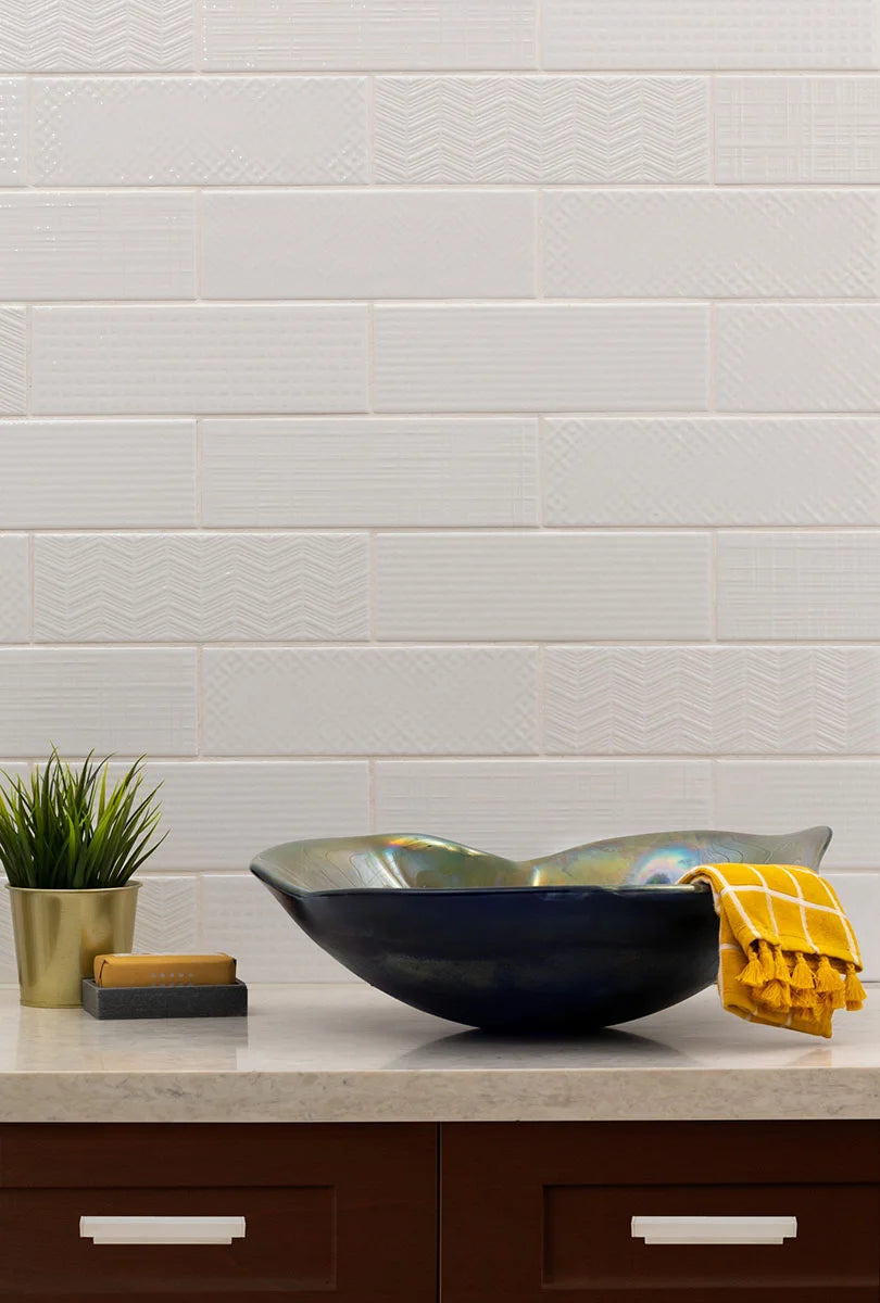 Urbano Pure 3D Mix 4x12 Ceramic Tile – Glossy Finish With Dimensional Texture for Modern White Walls