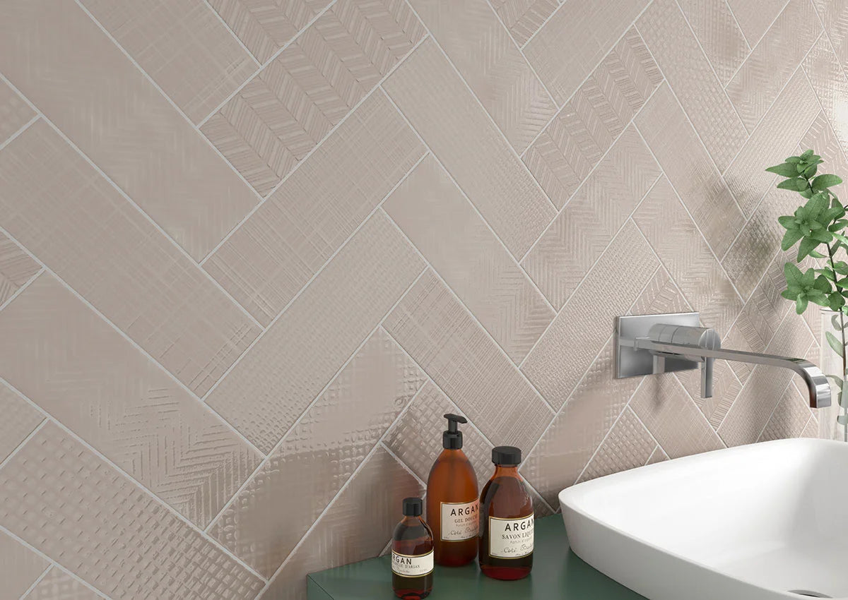 Urbano Warm Concrete 3D Mix 4x12 Glossy Ceramic Wall Tiles