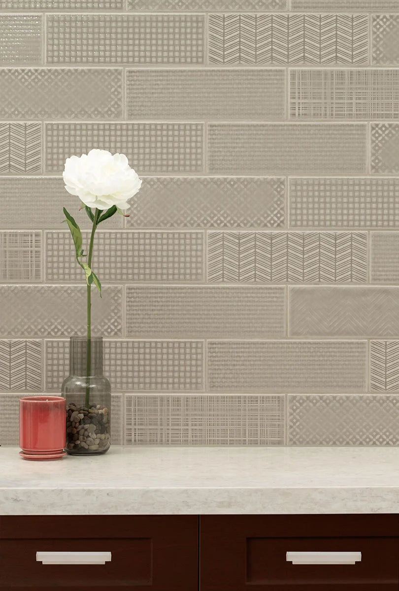 Urbano Warm Concrete 3D Mix 4x12 Glossy Ceramic Wall Tiles