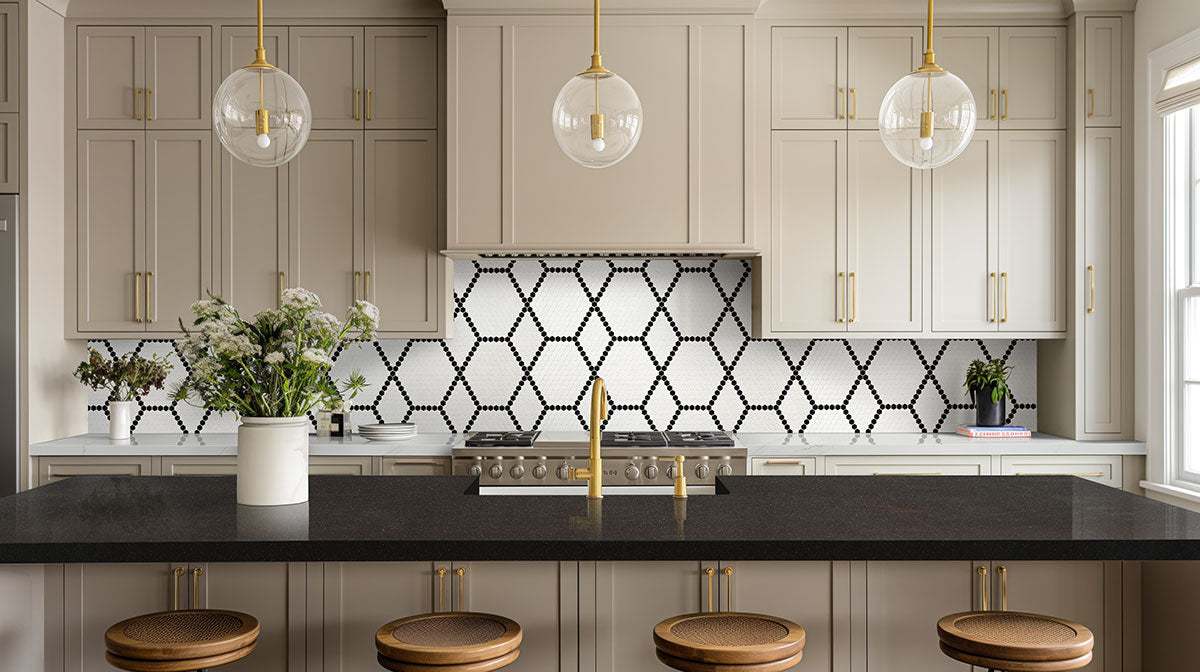White and Black 1” Hive Pattern Matte Porcelain Tile