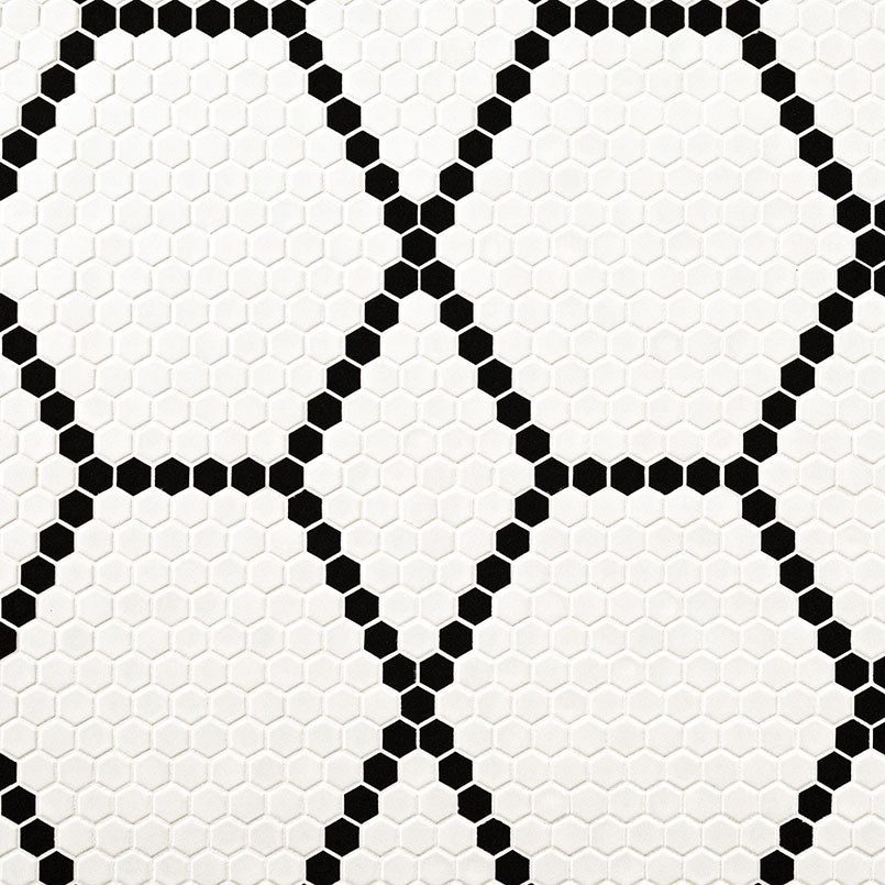 White and Black 1” Hive Pattern Matte Porcelain Tile