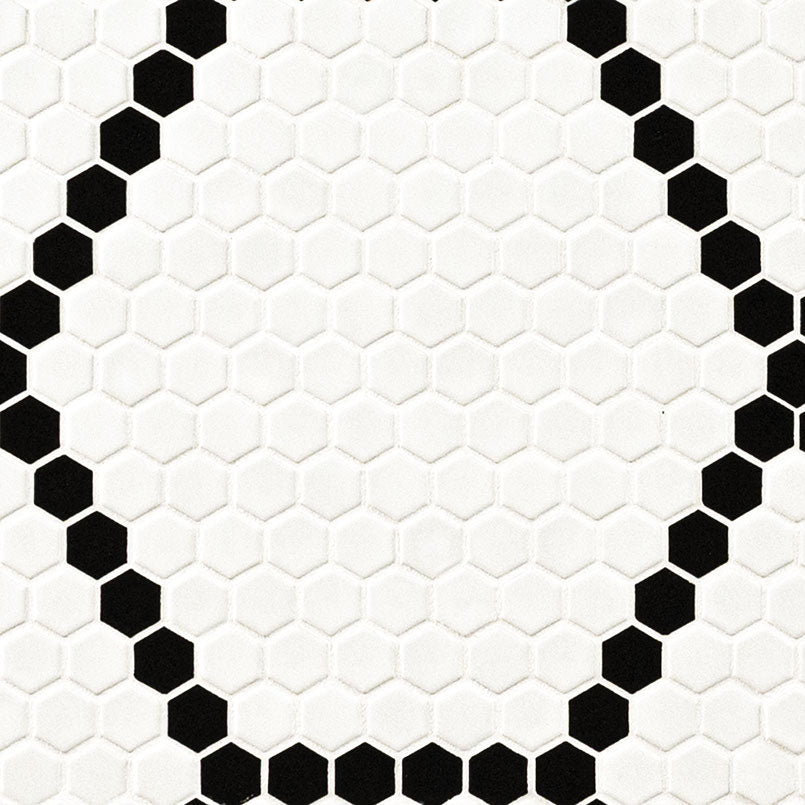 White and Black 1” Hive Pattern Matte Porcelain Tile