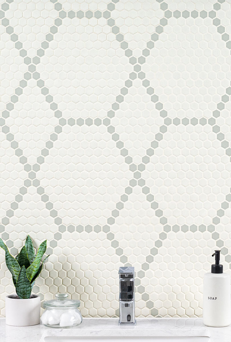 WHITE AND GRAY HIVE PATTERN MATTE Matte - 1" Hexagon