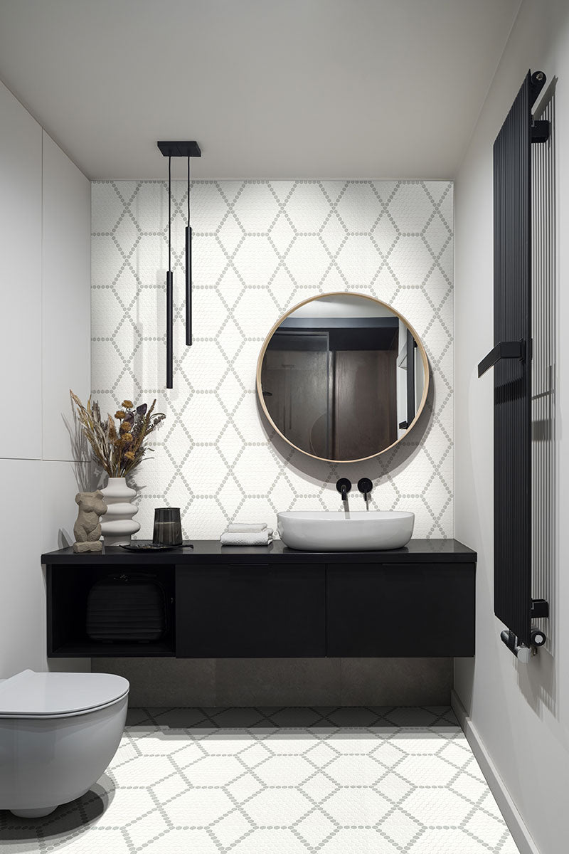 WHITE AND GRAY HIVE PATTERN MATTE Matte - 1" Hexagon