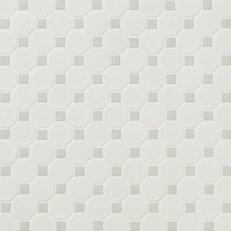 White and Gray Matte 2 Octagon Porcelain Wall & Floor Tiles