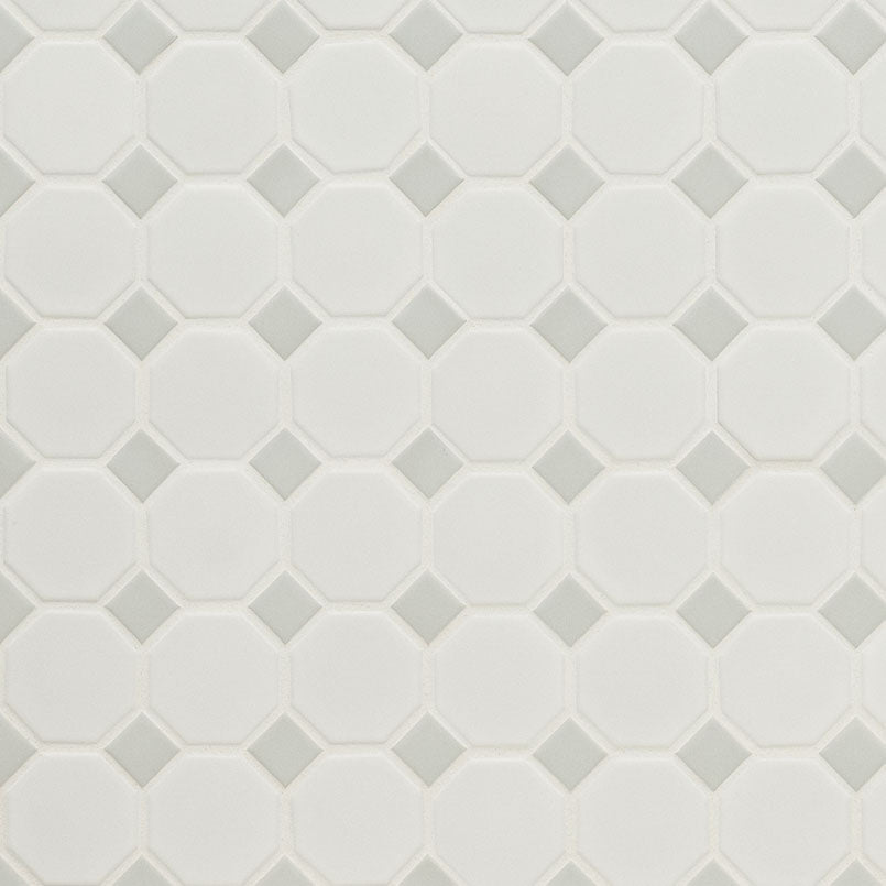 White and Gray Matte 2" Octagon Porcelain Mosaic Tile – Vintage-Style Wall & Floor Tile for Showers, Backsplashes & Bathroom Accents