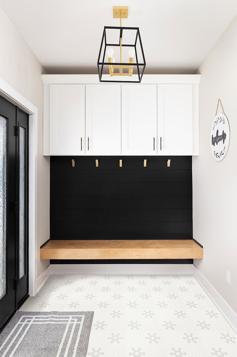 White and Gray Mod Petal Pattern Matte Porcelain Tile