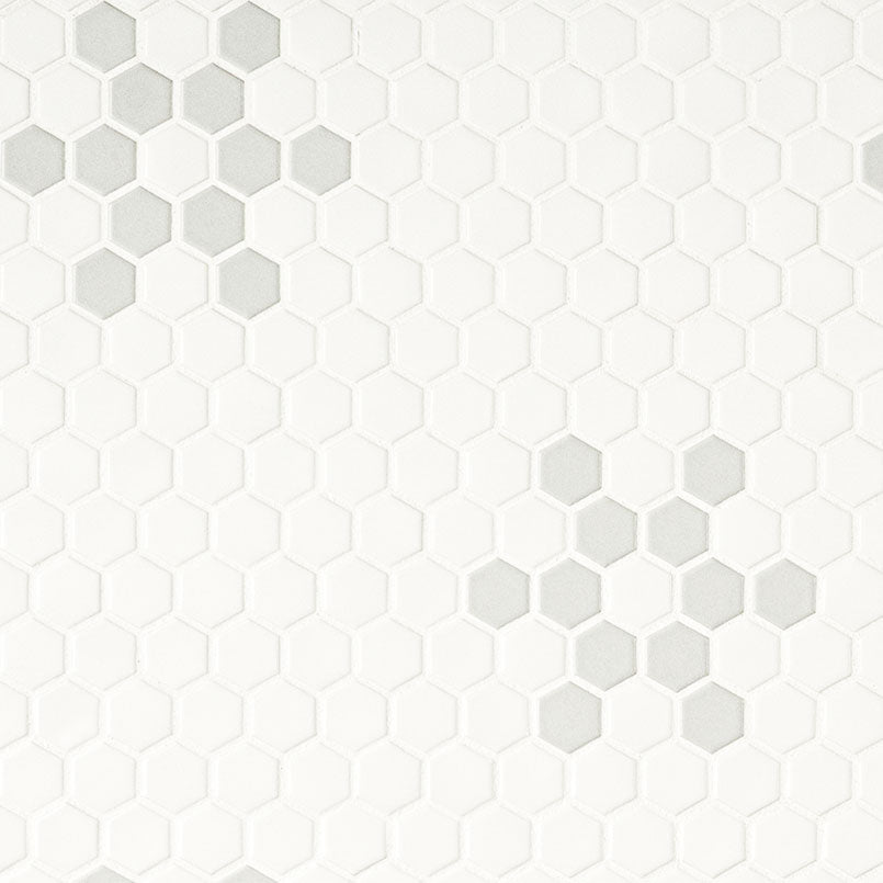 White and Gray Mod Petal Pattern Matte Porcelain Tile