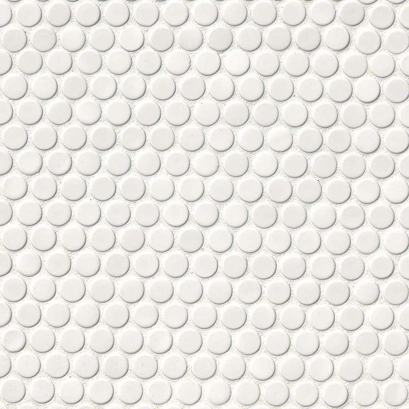 White Penny Round Mosaic Glossy 6mm