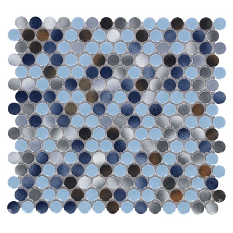 Merola Hudson Penny Round Lagoon Porcelain Floor and Wall Tiles.