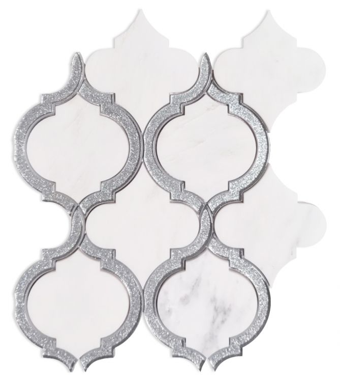 Thassos White Marble Waterjet Arabesque Lantern Tiles.
