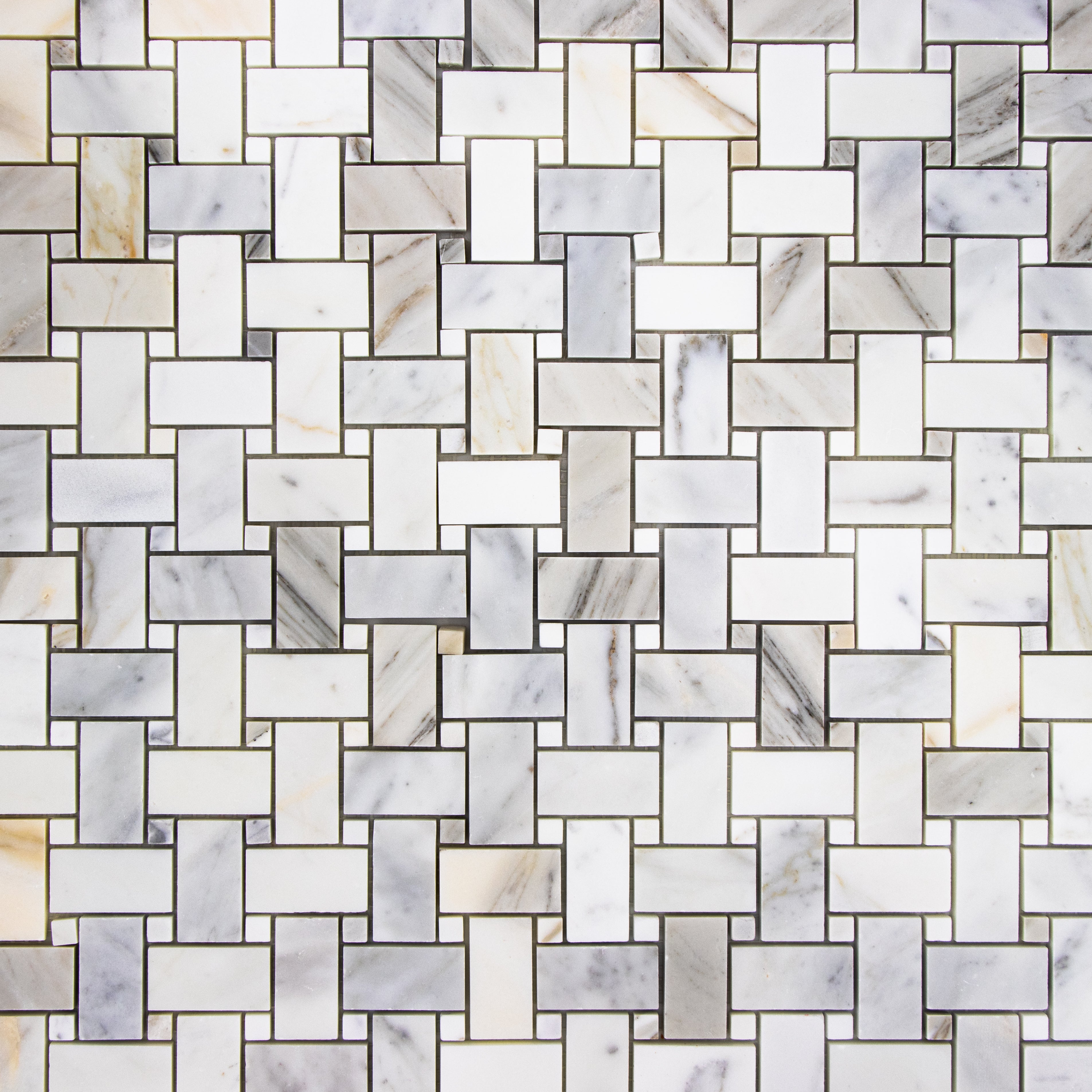Calacatta Gold Marble Basketweave with Calacatta Mosaic