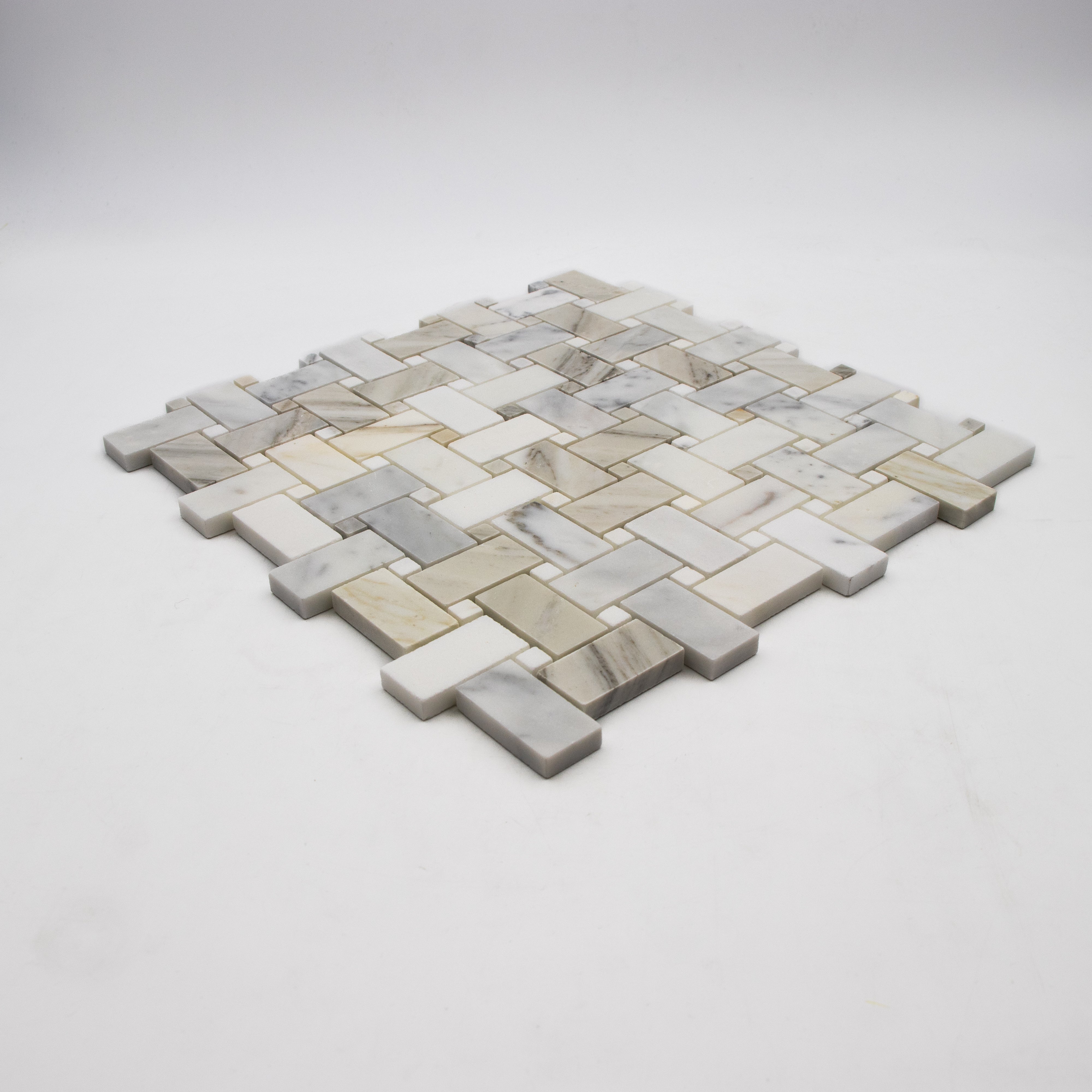 Calacatta Gold Marble Basketweave with Calacatta Mosaic
