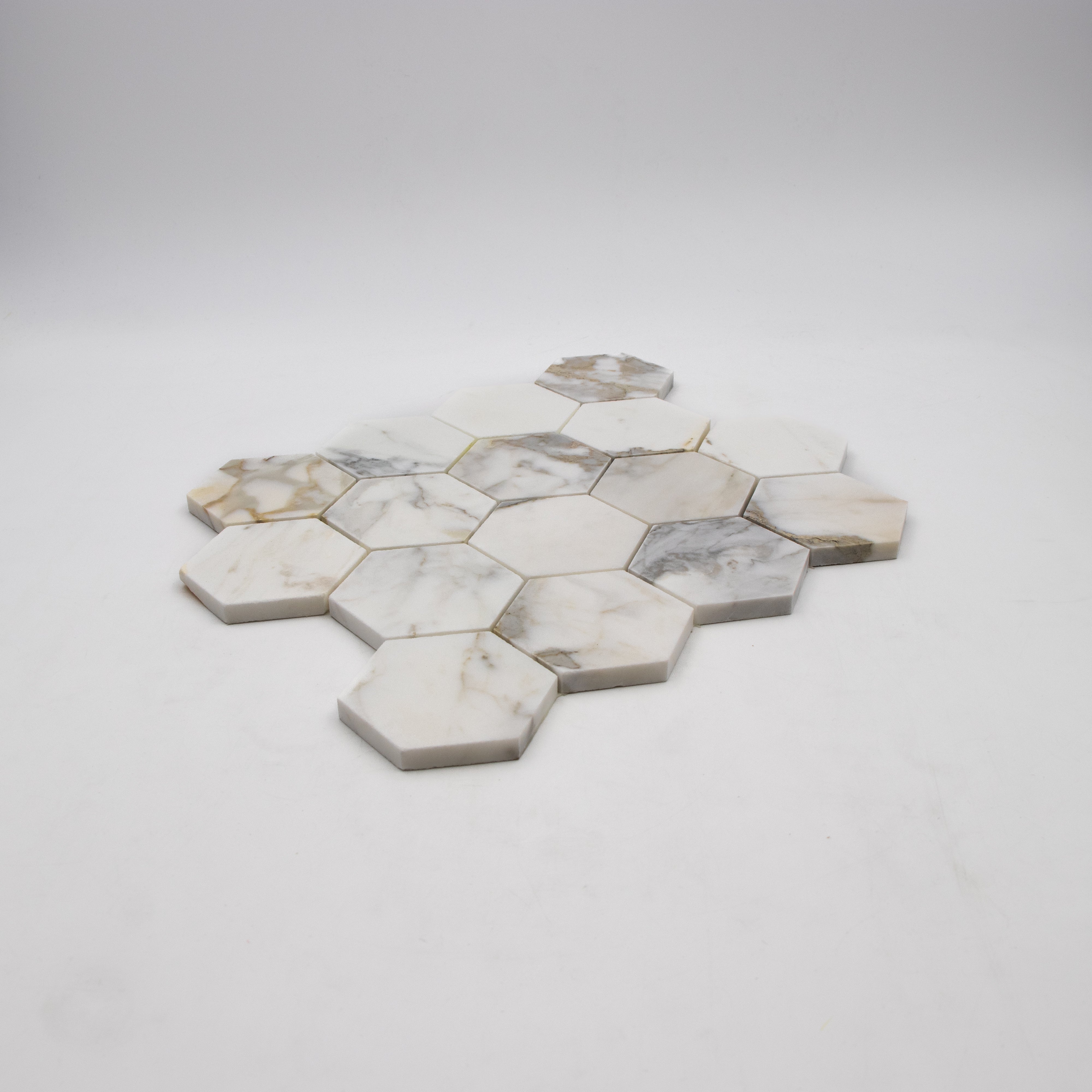 Calacatta Gold Marble Hexagon 3" Mosaic