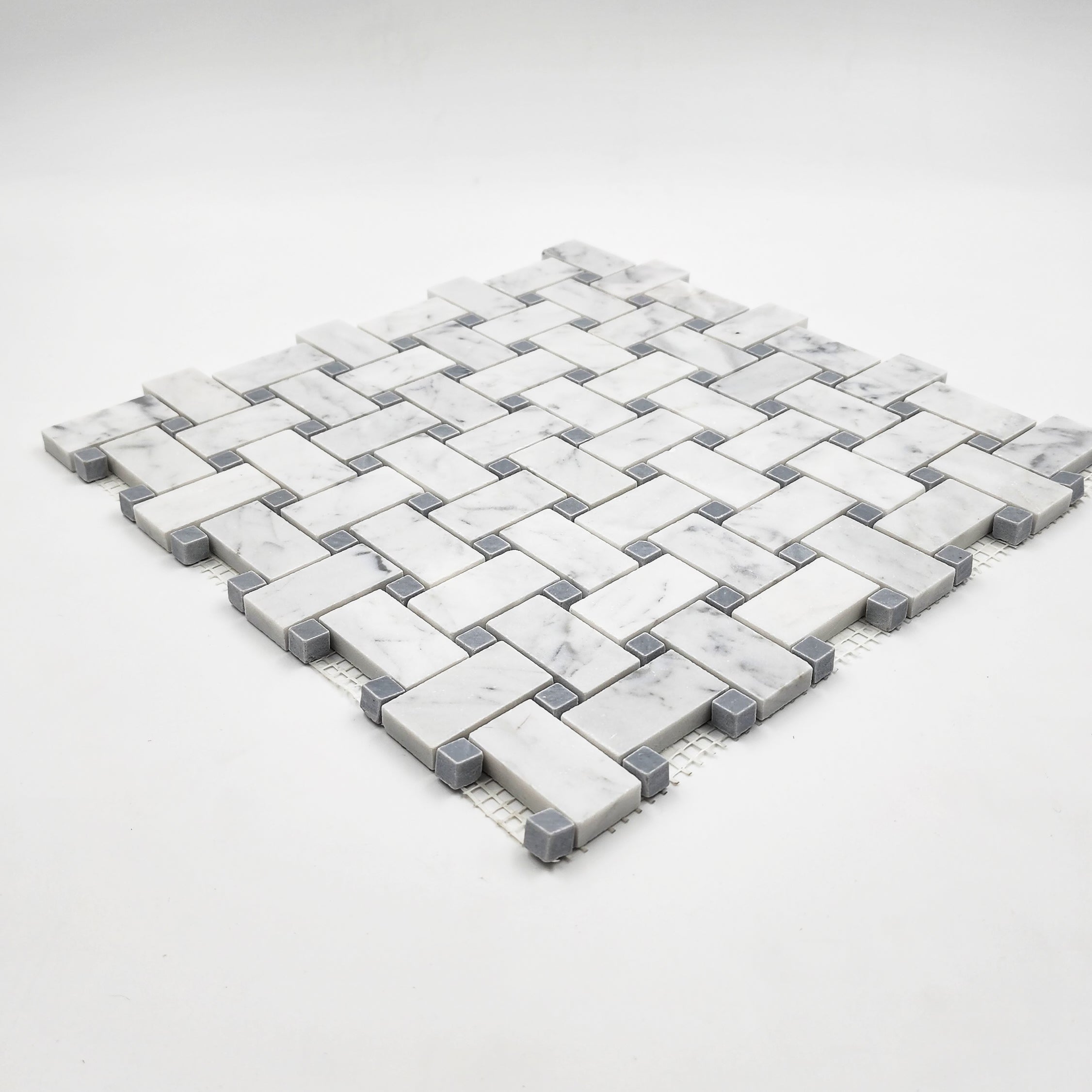 Carrara White Marble Basketweave with Grey Mosaic