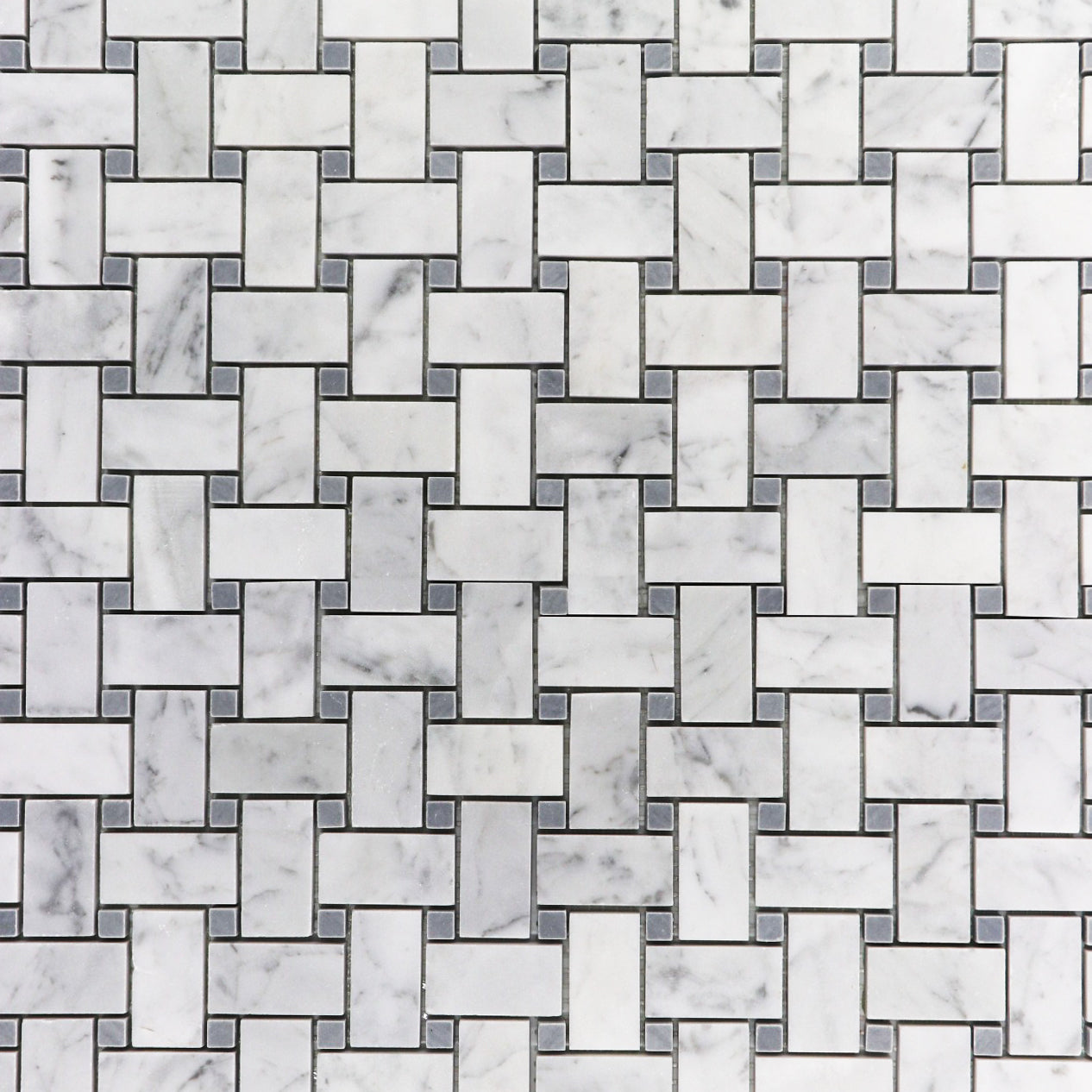 Carrara White Basket Grey Tiles.