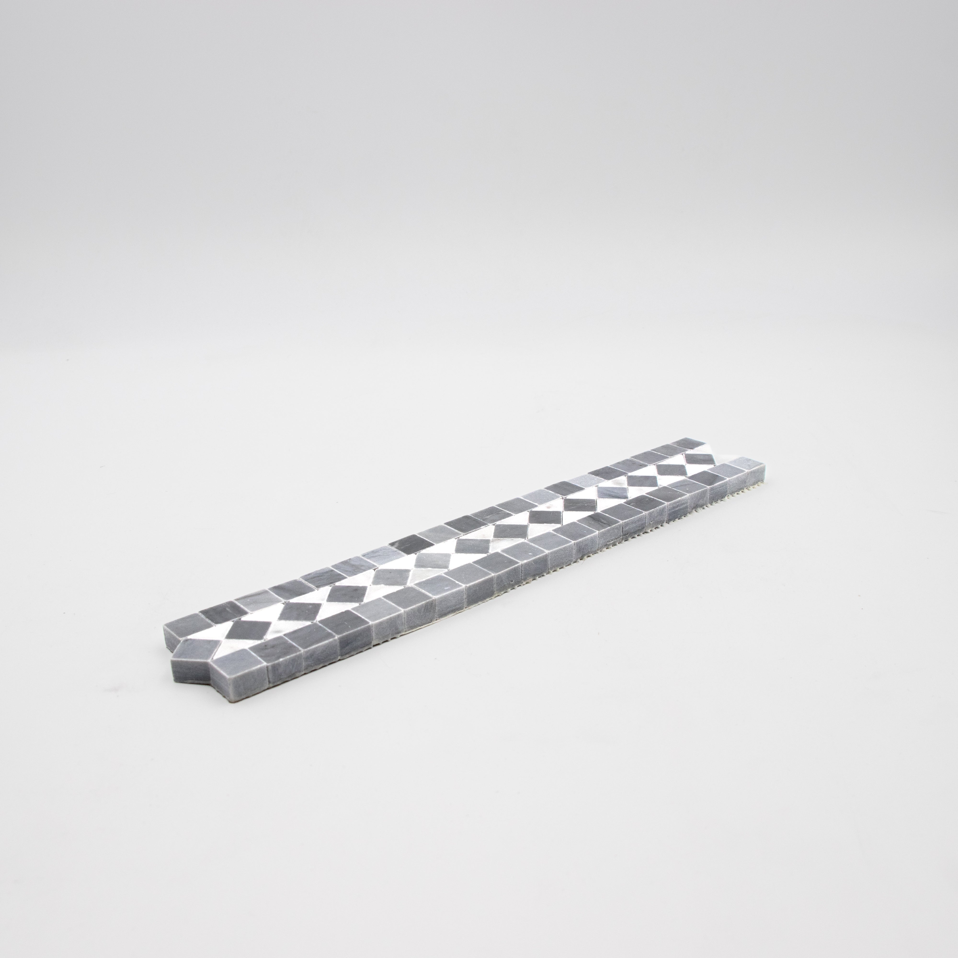 Carrara White Marble Bias Border with Grey Dot