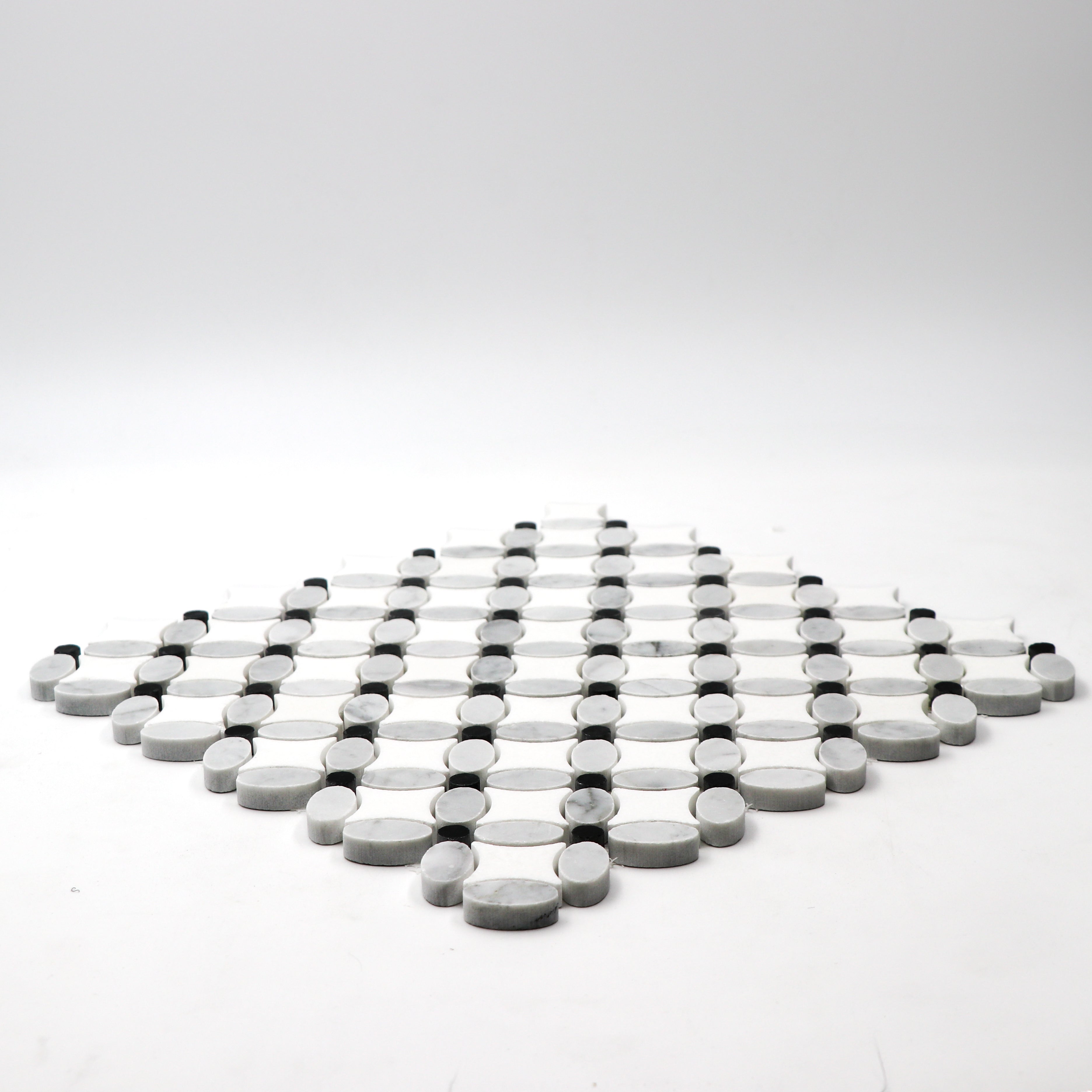 Carrara White Marble Florida Flower with Thassos and Black Dot Mosaic