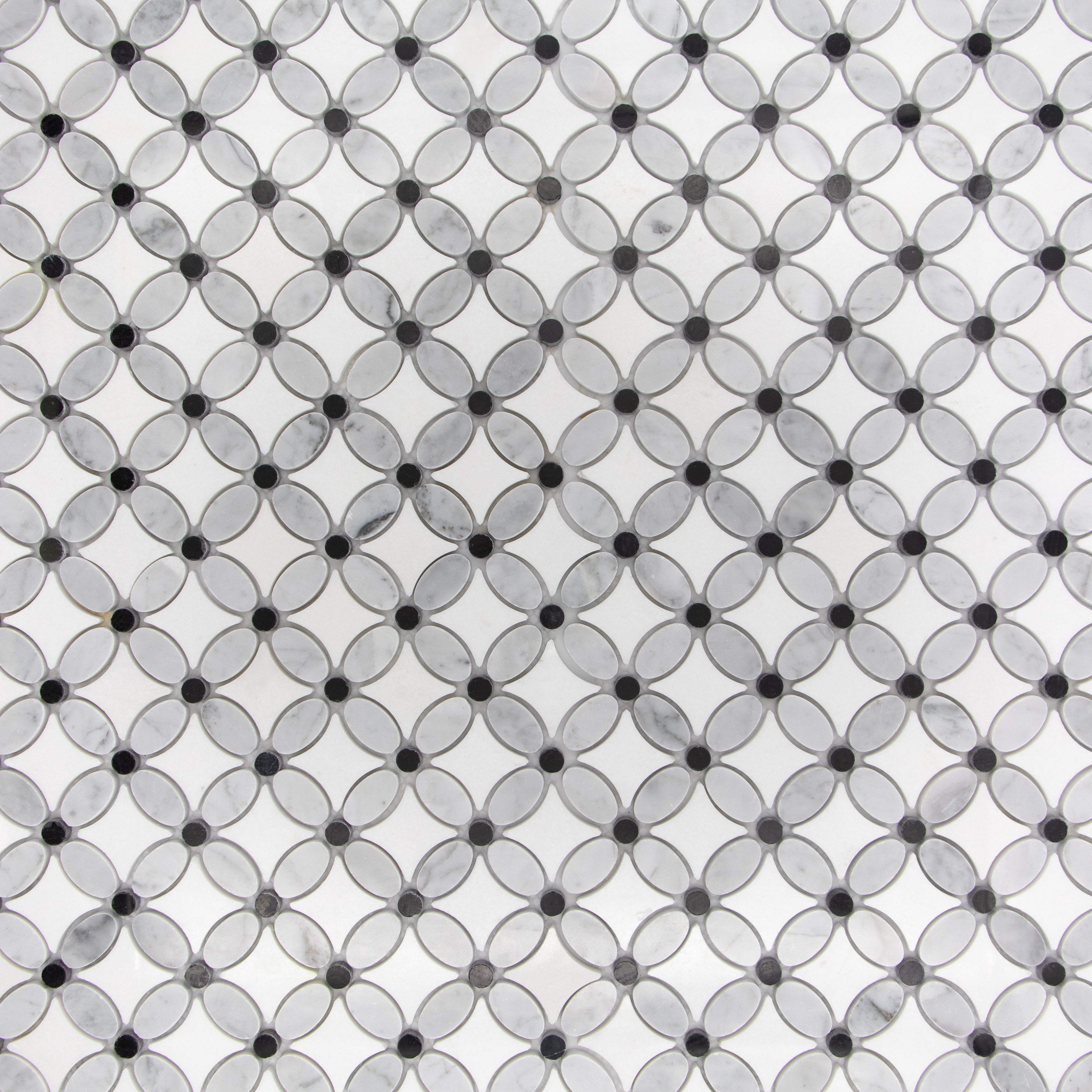 Carrara White Marble Florida Flower with Thassos and Black Dot Mosaic
