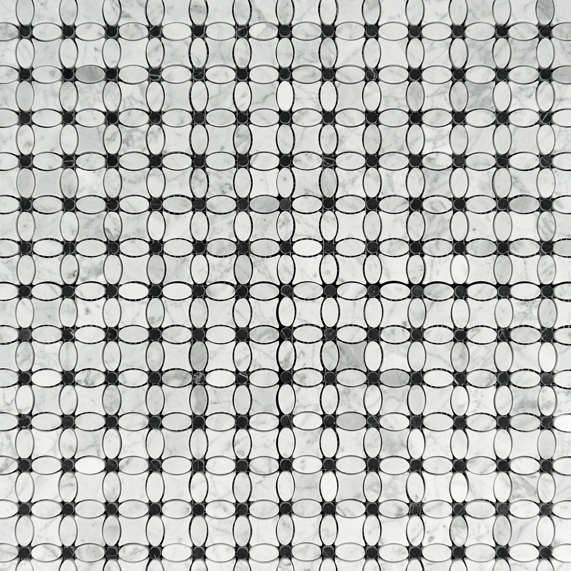 Carrara White Marble Florida Flower with Black Dot Mosaic