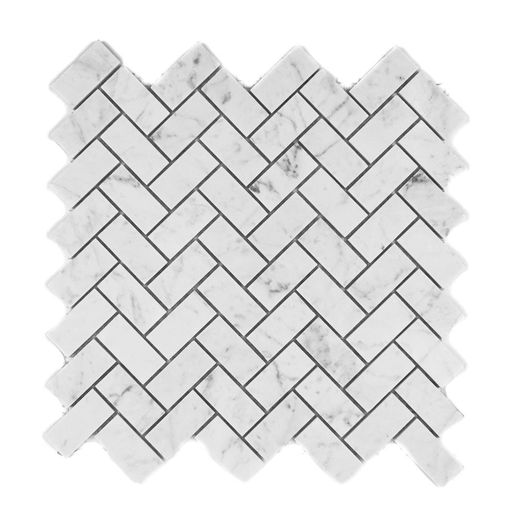 Carrara White Marble Herringbone 1"x2" Mosaic