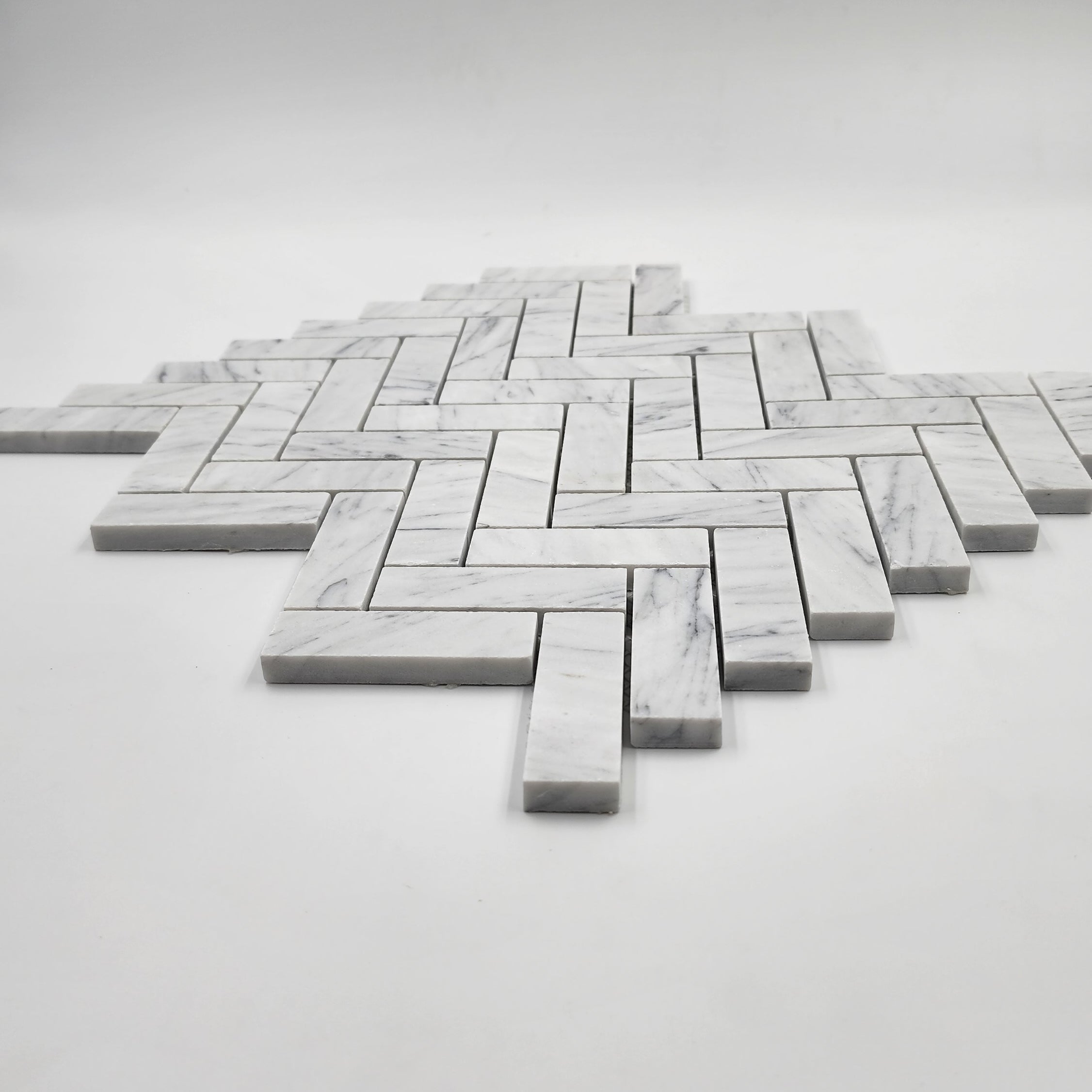 Carrara White Marble Herringbone 1"x3" Mosaic