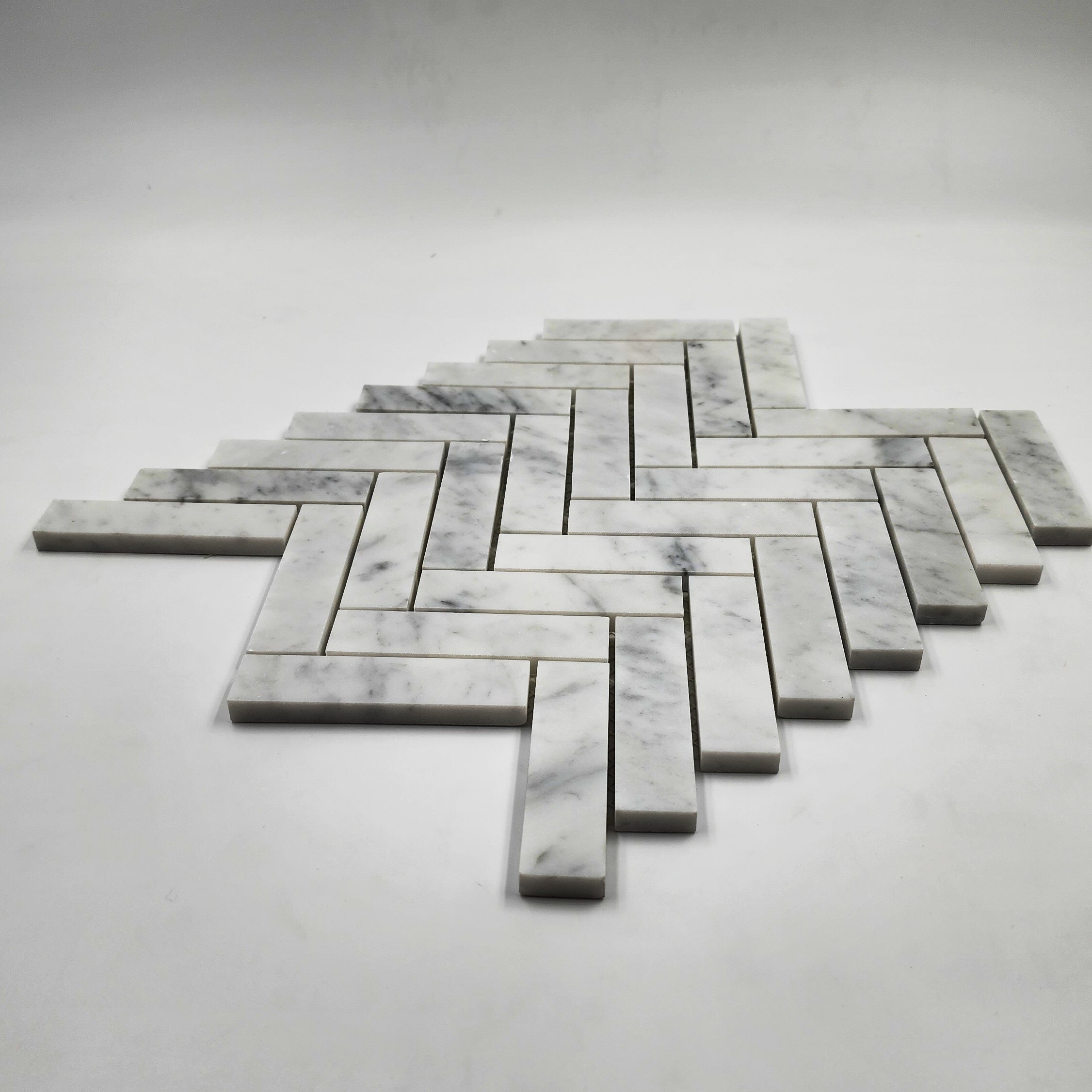 Carrara White Marble Herringbone 1"x4" Mosaic