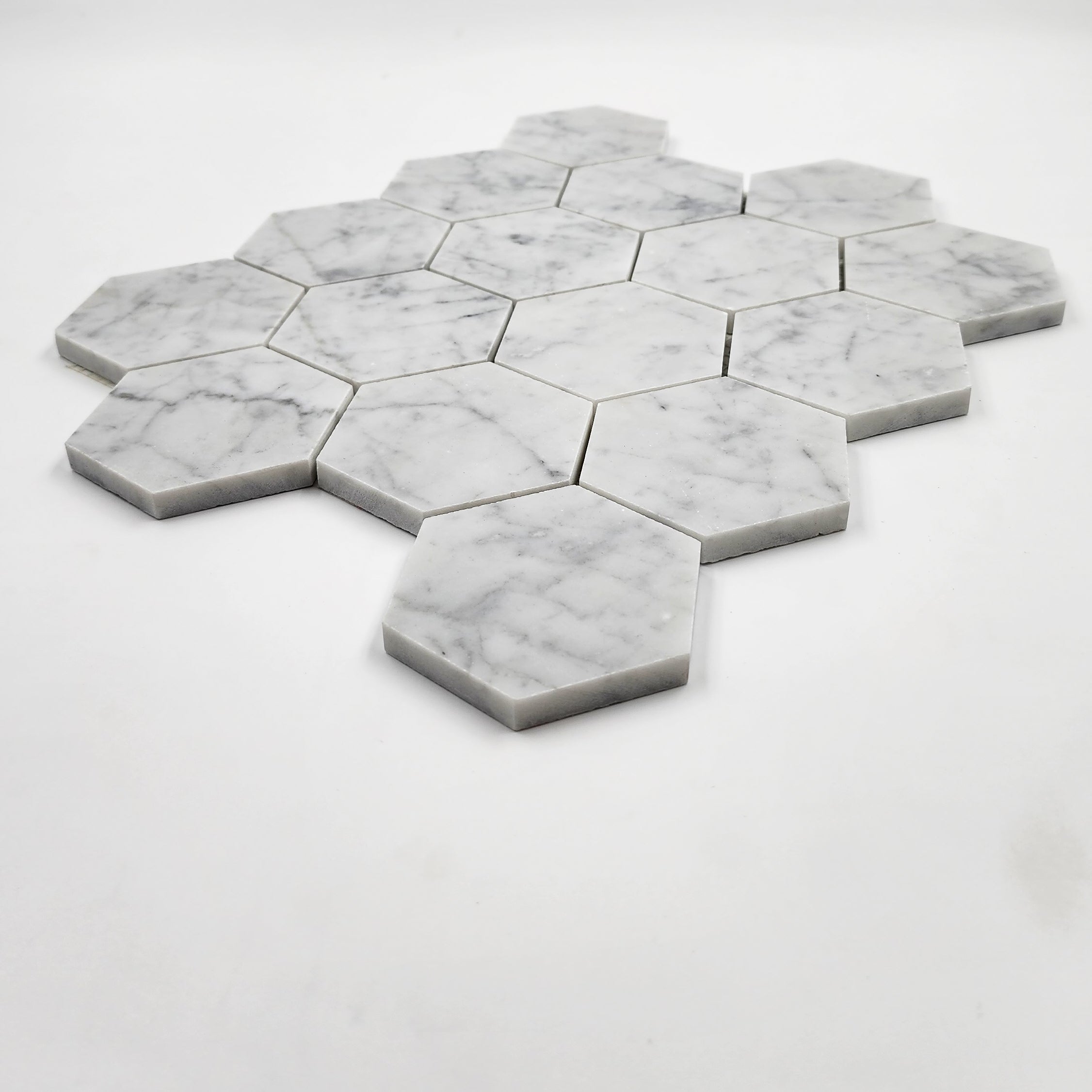 Carrara White Marble Hexagon 3" Mosaic