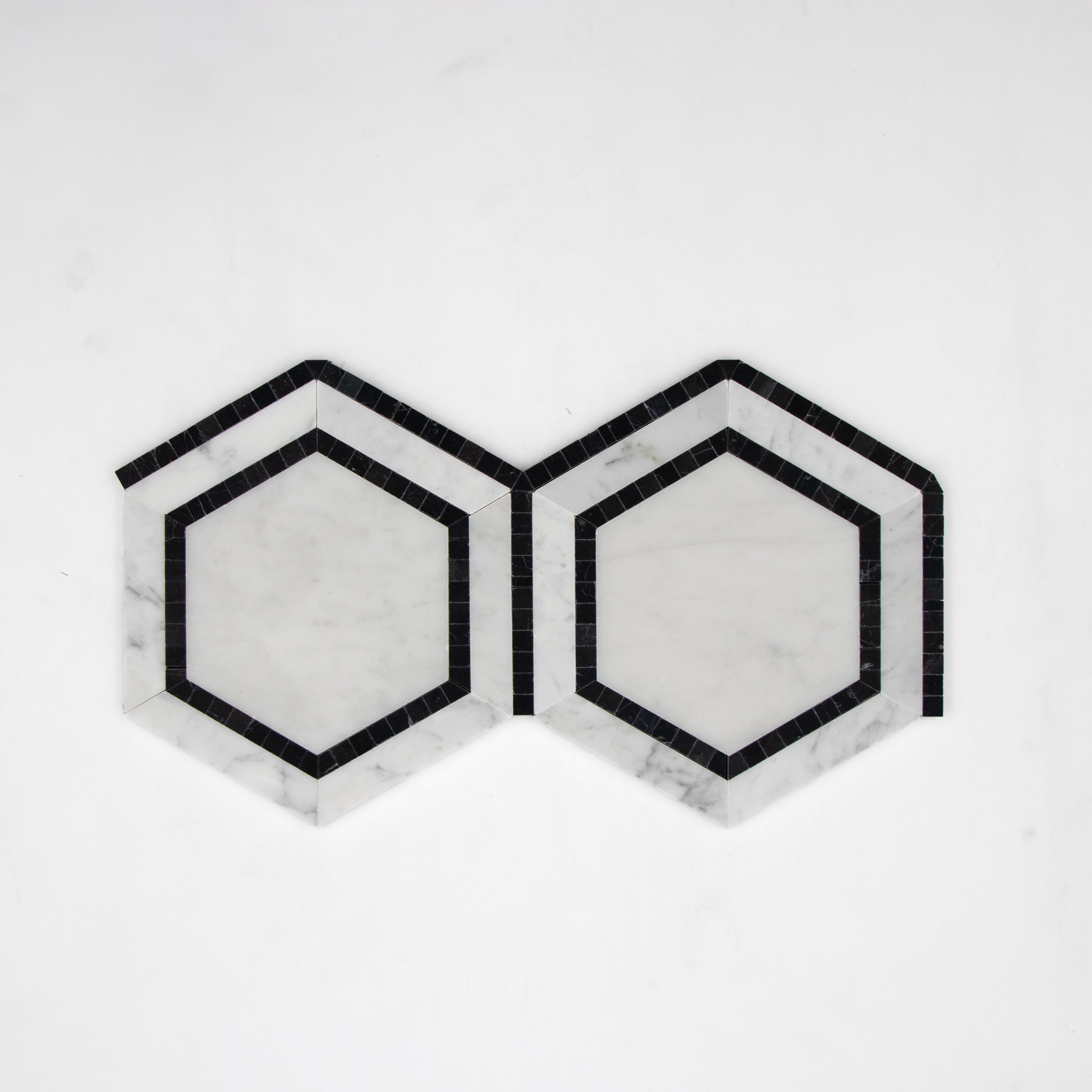 Carrara White Marble Hexagon 5" with Black Border