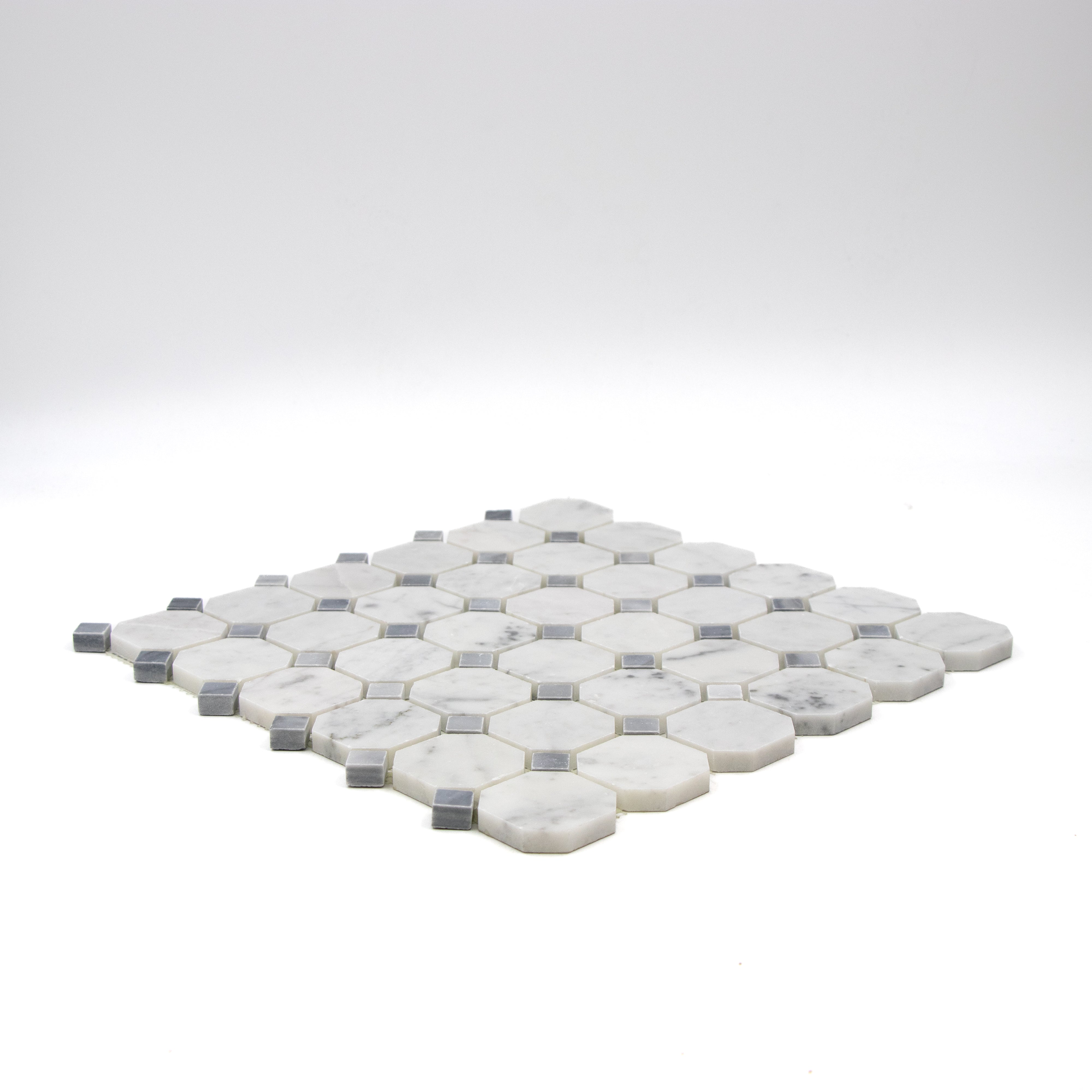Carrara White Marble Octagon with Grey Dot Mosaic