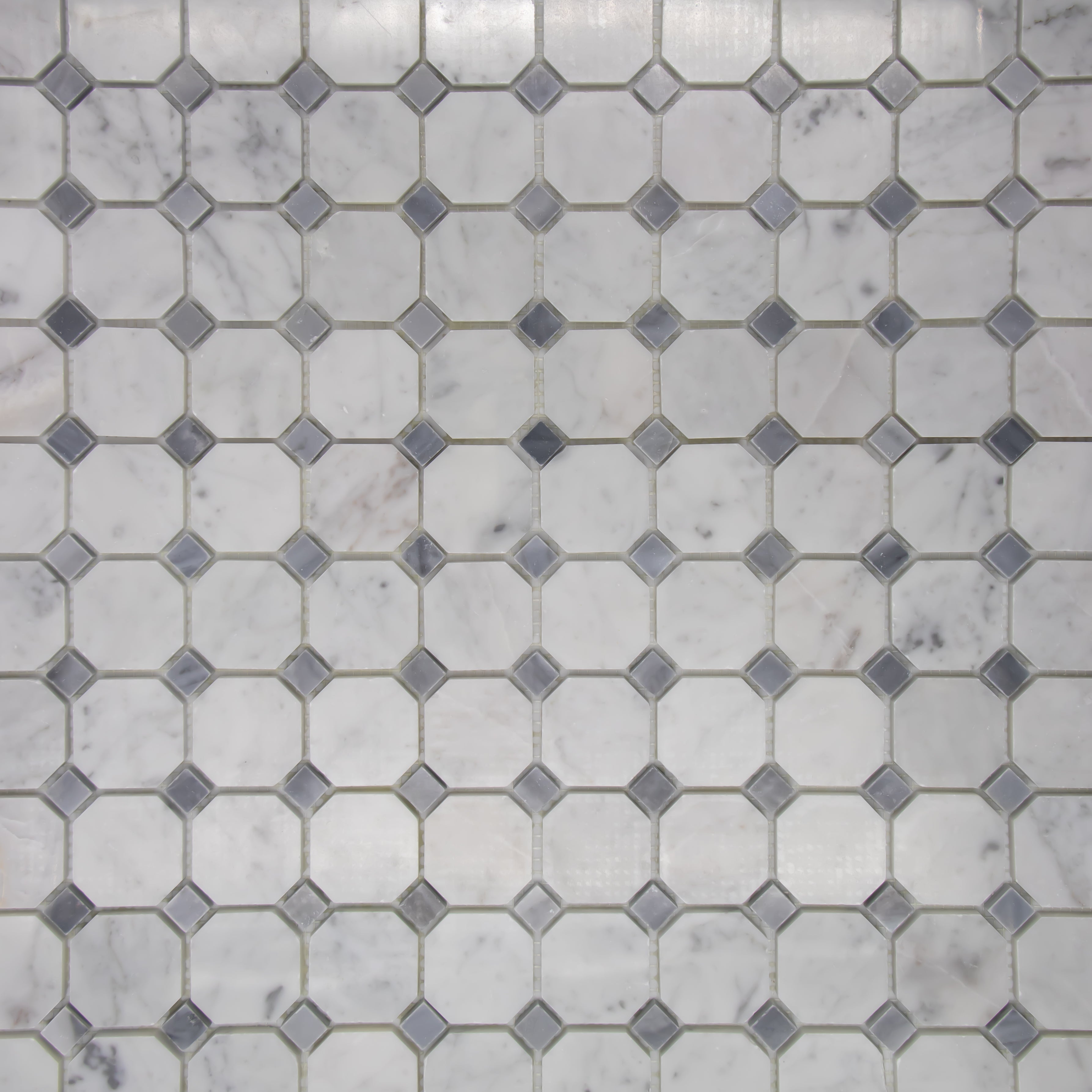 Carrara White Marble Octagon with Grey Dot Mosaic