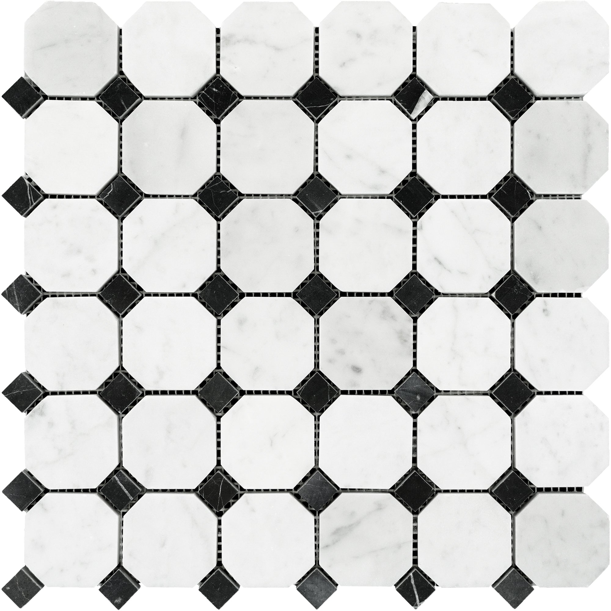 Carrara White Octagon with Black Tiles.