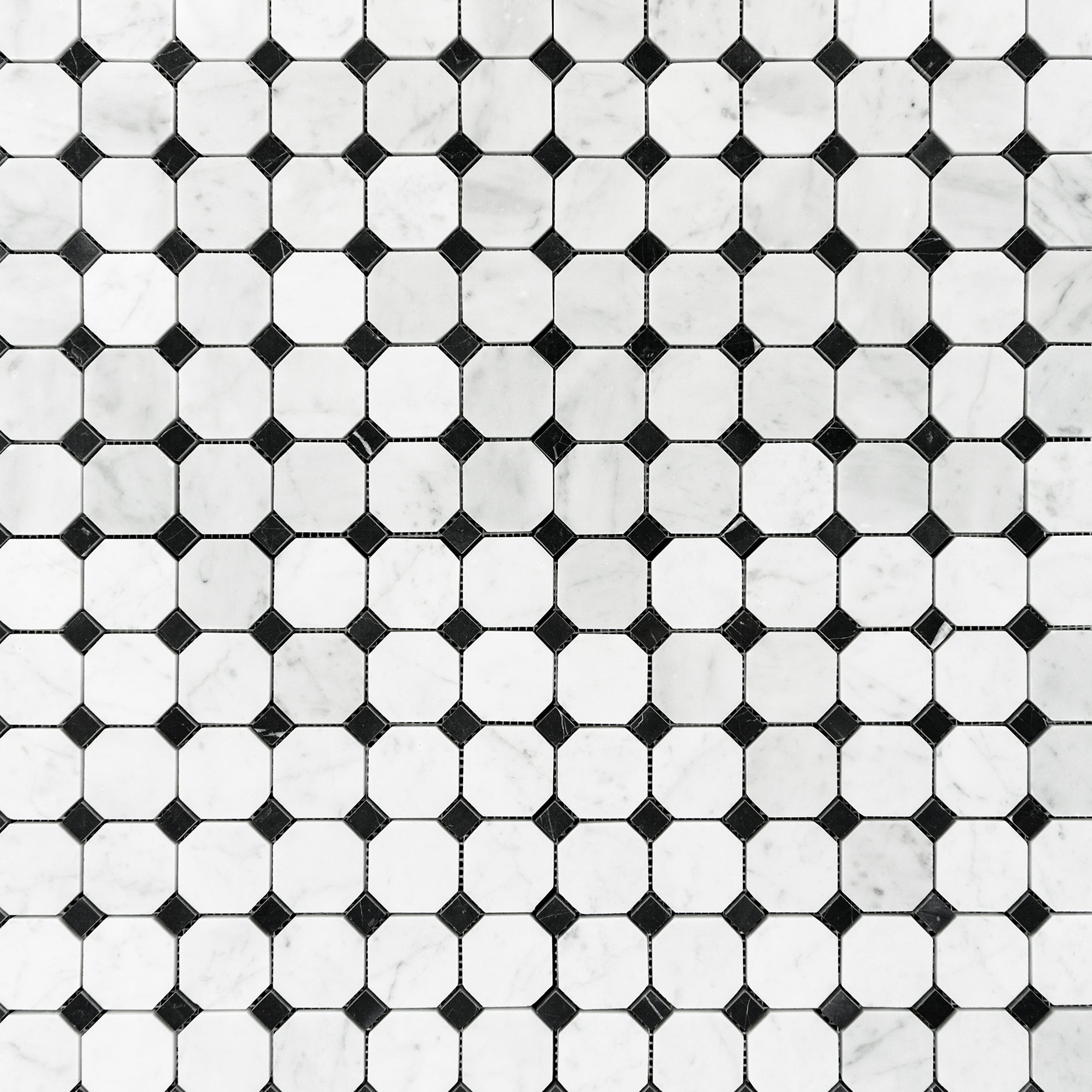 Carrara White Marble Octagon with Black Dot Mosaic