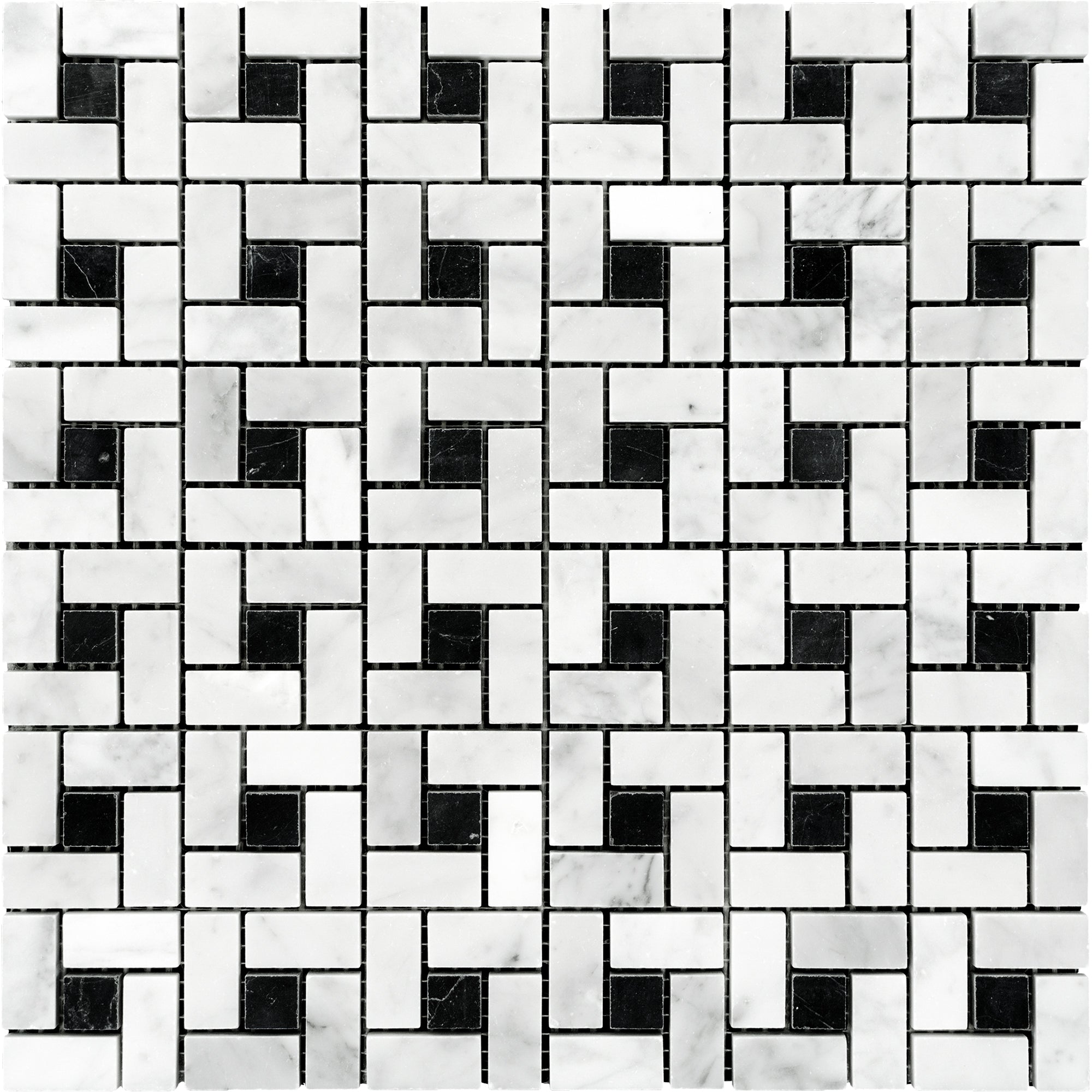 Carrara White Pin wheel with Black Tiles.