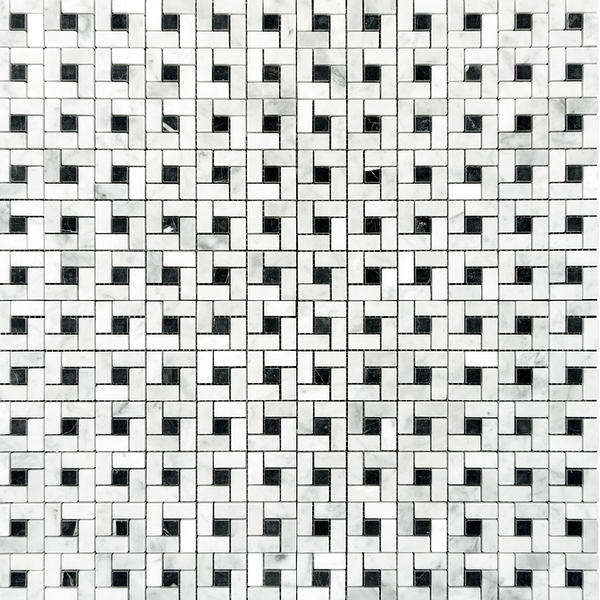Carrara White Marble Pinwheel with Black Dot Mosaic