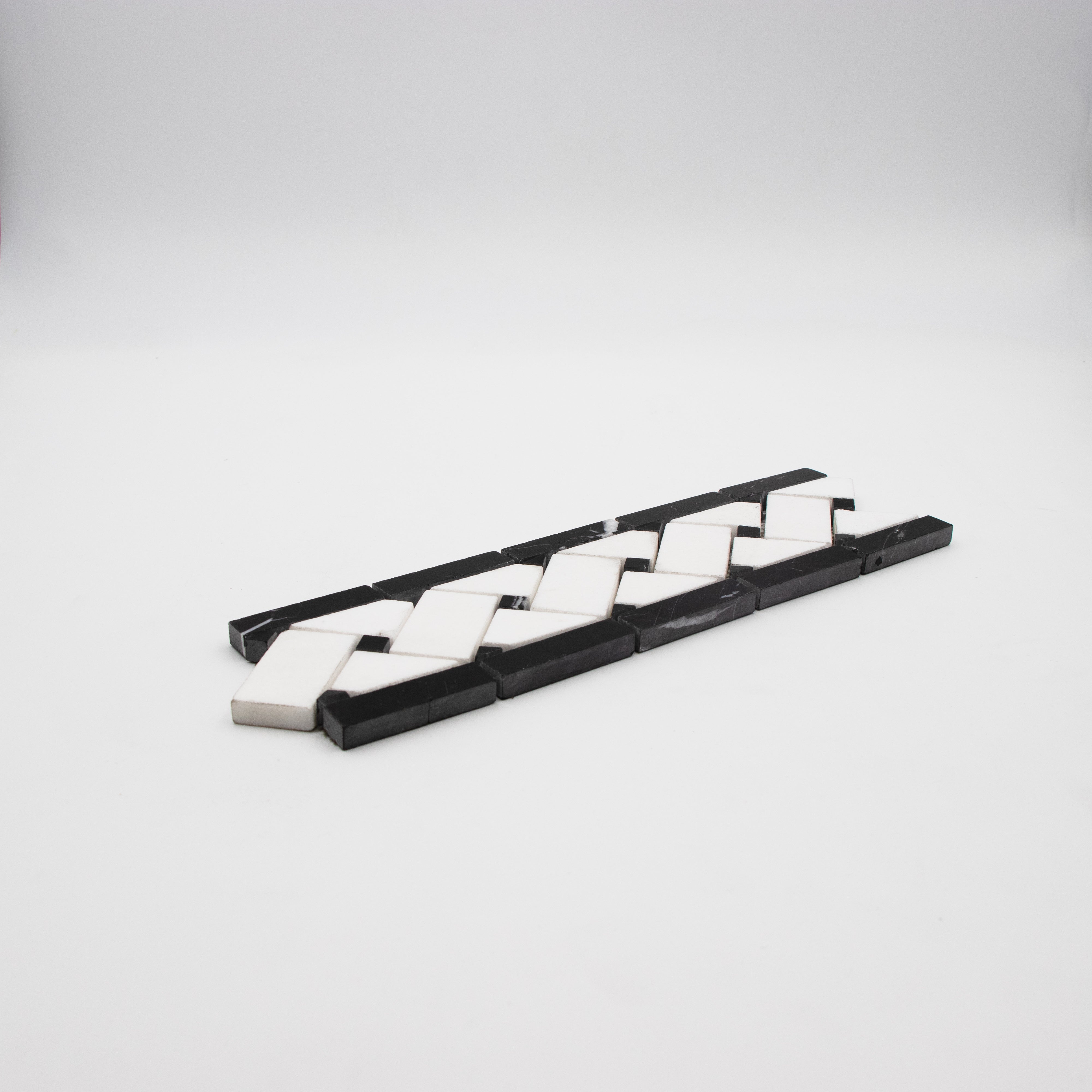 Thassos White Marble Basketweave with Black Border